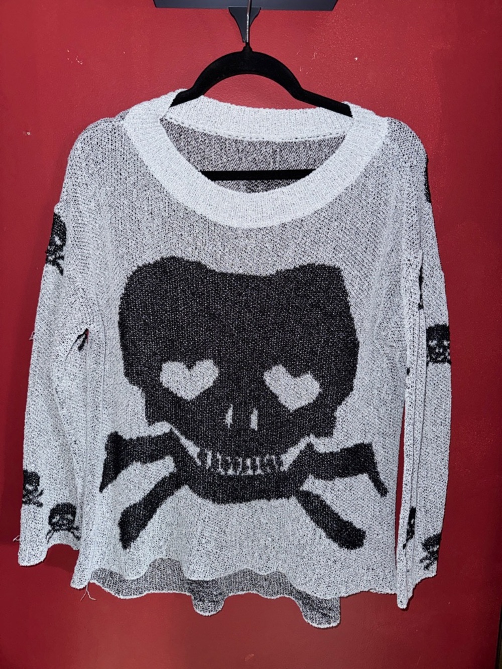 Black & White Heart-Eye Skull Knit Sweater